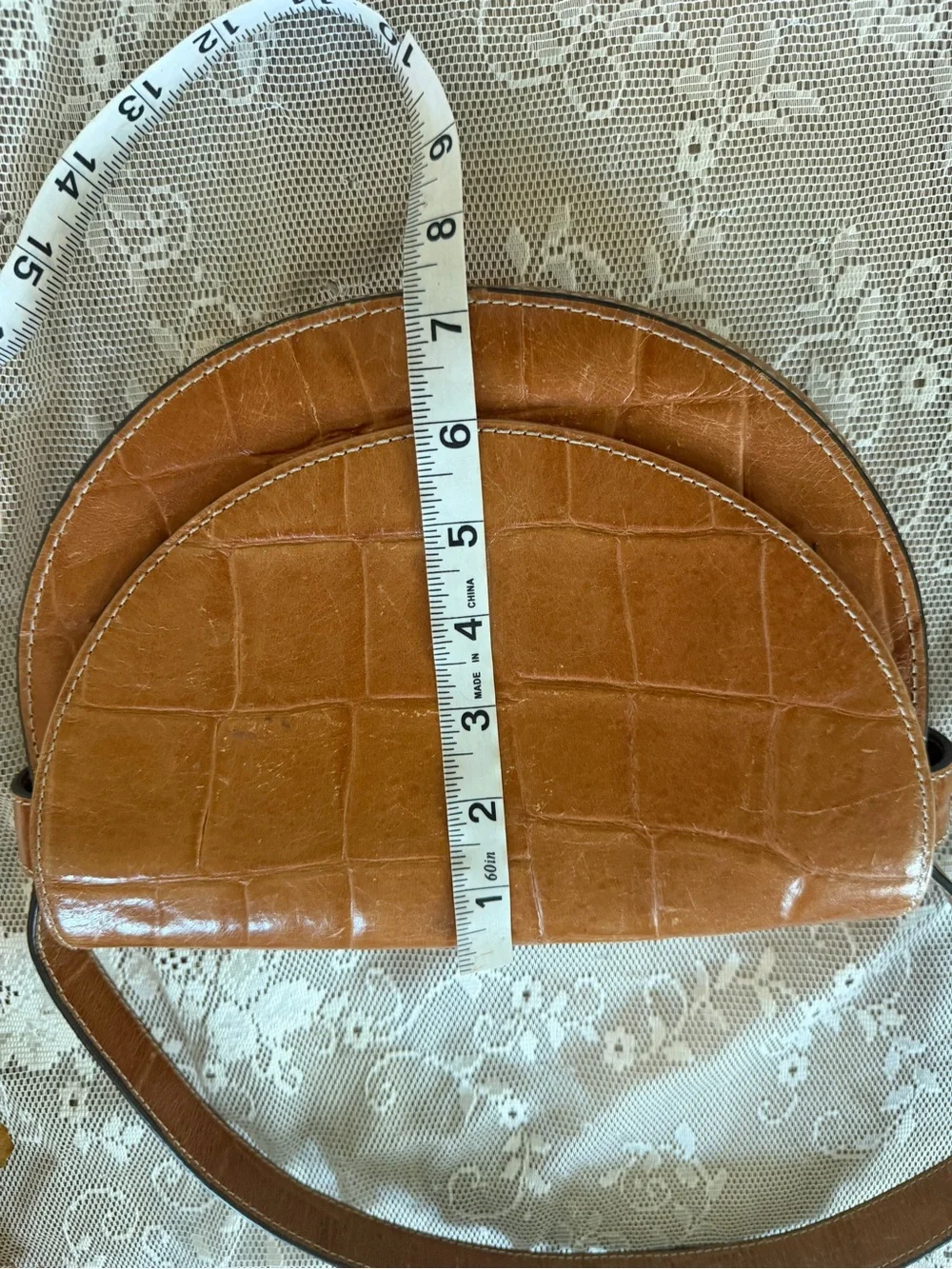 STAUD Cognac embossed shoulder bag